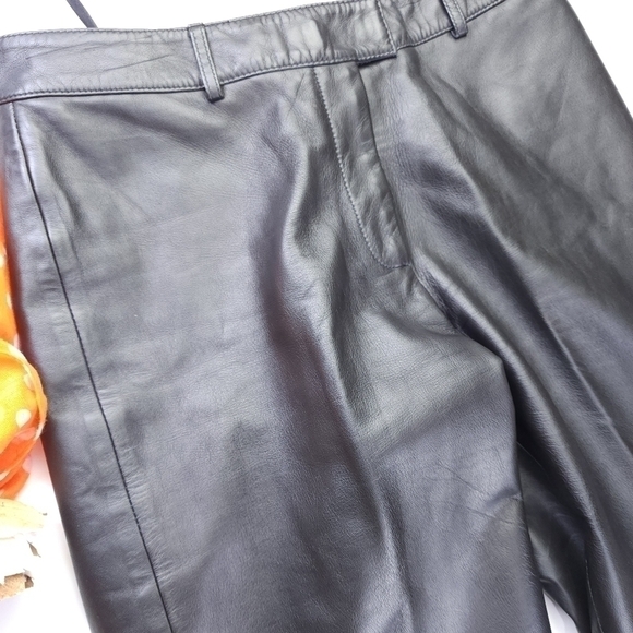 Vs2 by Vakko Black Leather Raw Hem Women's Pants Sz 4 - Picture 4 of 10